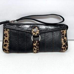 BRIGHTON Black Croc Embossed Pebbled Leather Pony Hair Zip Wallet Wristlet